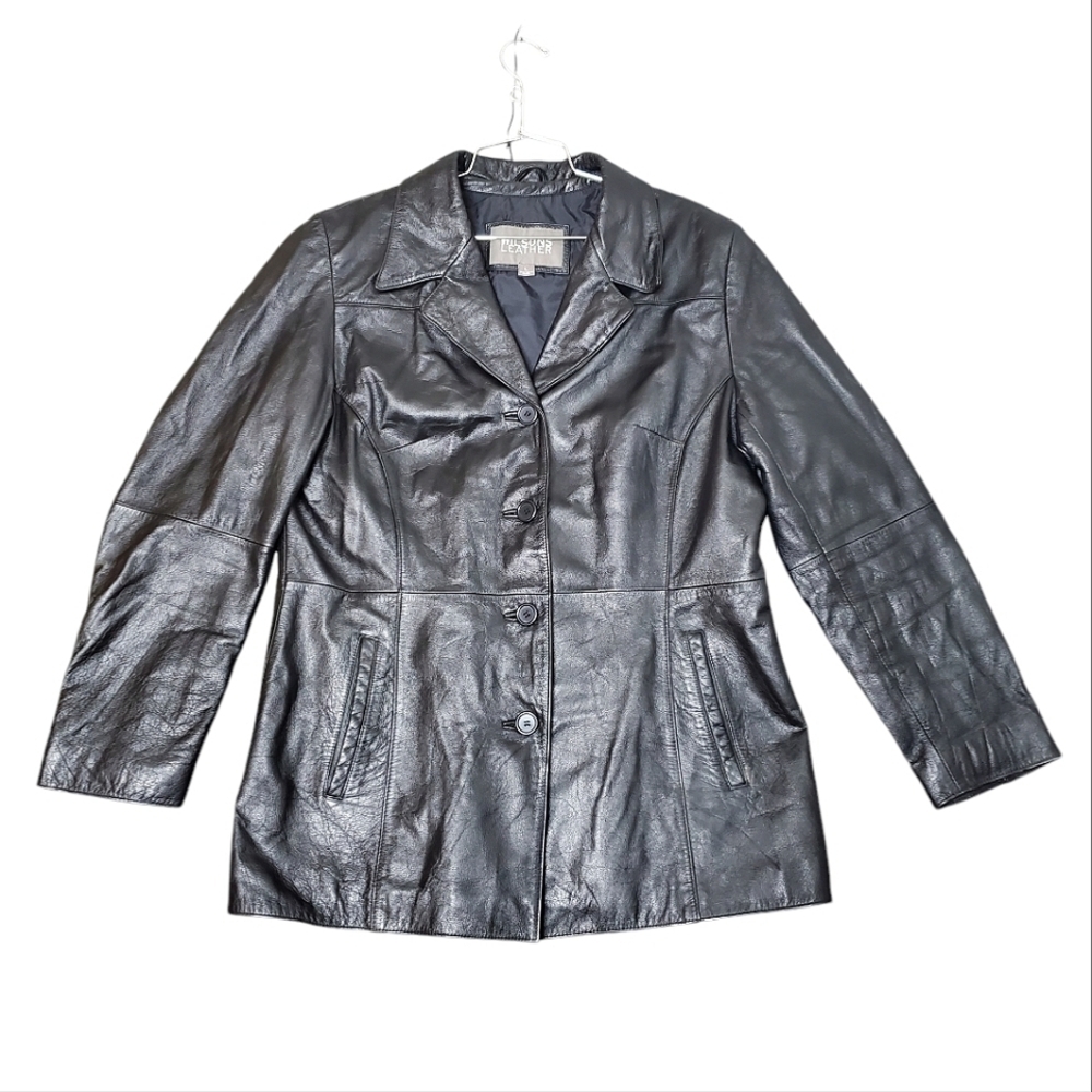 Vintage Wilsons Leather Jacket Y2K Grunge Mobwife Goth Classic Preppy Black Lrg